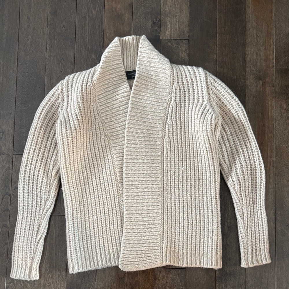 Roberto Collina Cream Chunky Thick 100% Wool Knit Cardigan Size S